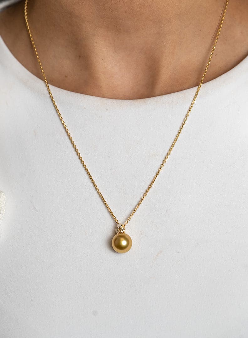Mikimoto Golden South Sea Pearl Pendant Diamond Accent Necklace - Skeie's Jewelers