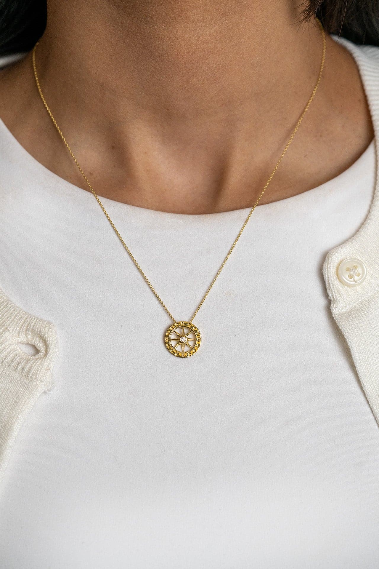 Roberto Coin Tiny Treasures Gold Compass Pendant Necklace - Skeie's Jewelers