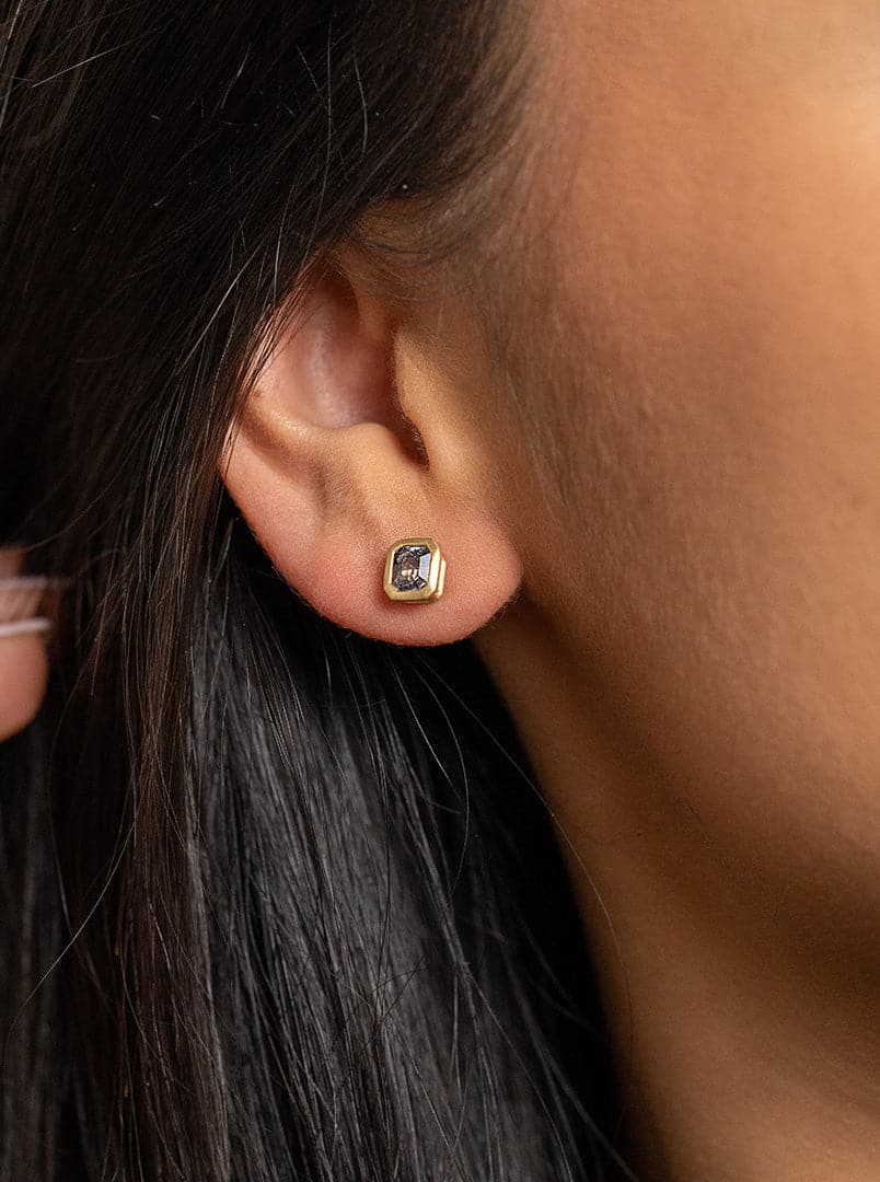 Emerald Cut Bezel Set Gray Spinel Studs by Kimberly Collins - Skeie's Jewelers