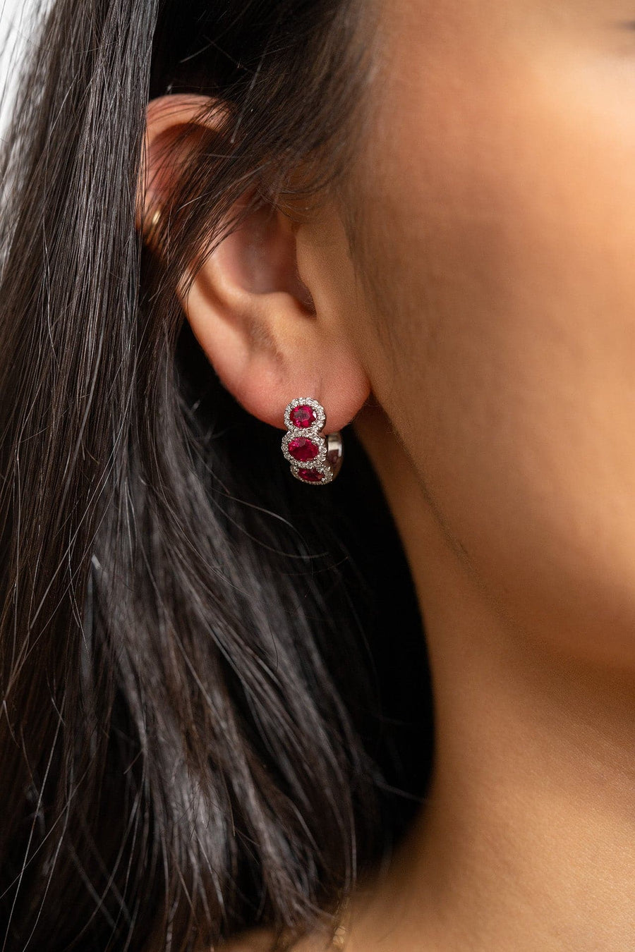 Spark 18k Gold Ruby & Diamond Hoop Earrings - Skeie's Jewelers