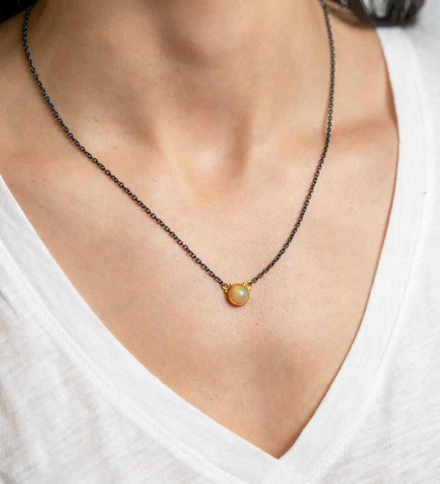 Lika Behar Oxidized Sterling Silver & Yellow Gold Opal Pendant - Skeie's Jewelers