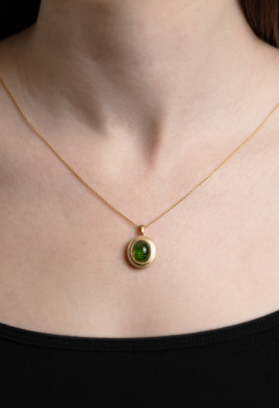 Yellow Gold Tourmaline Cabochon Pendant Necklace - Skeie's Jewelers