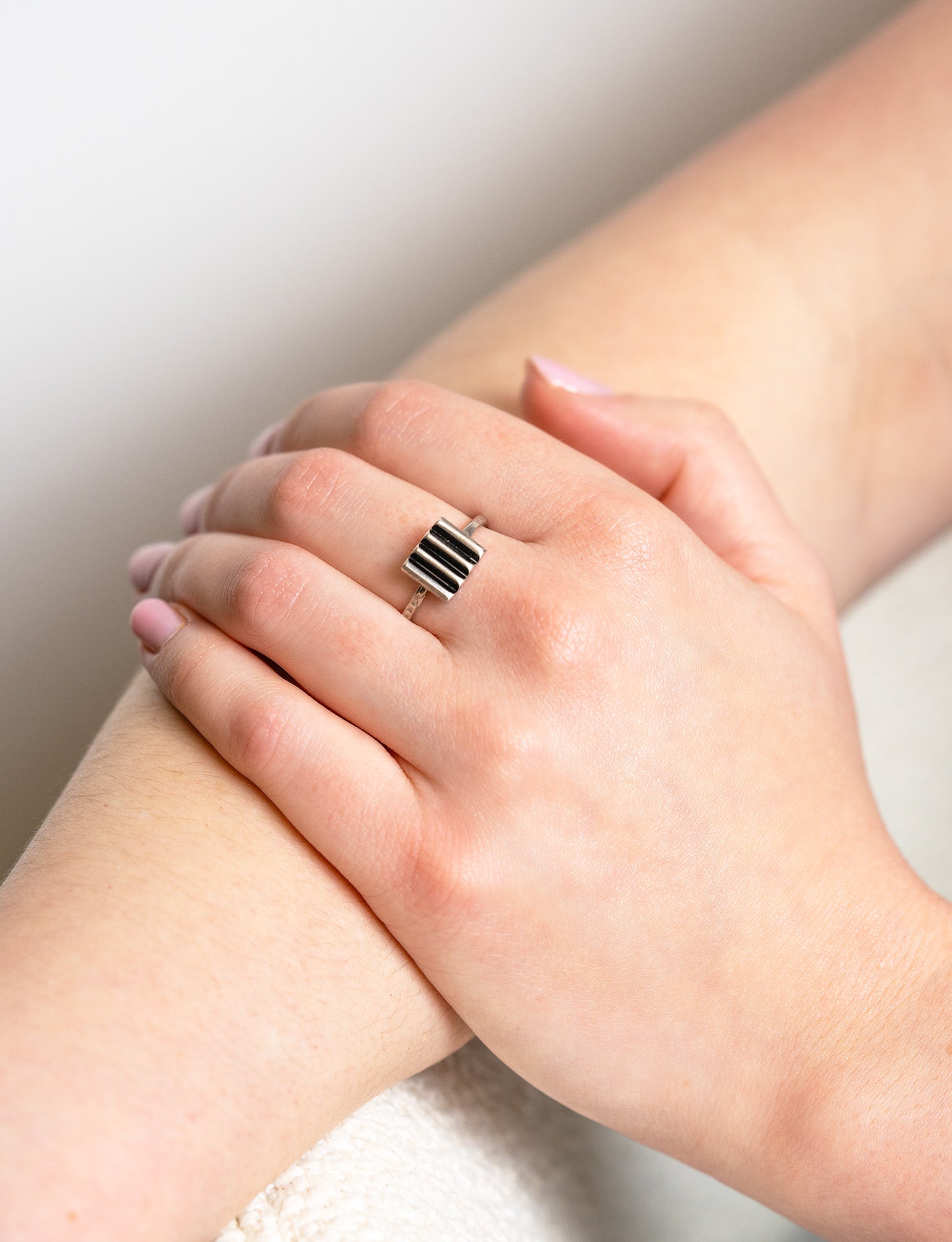 Arianna Nicolai Sterling Silver Striped Square Stackable Ring - Skeie's Jewelers