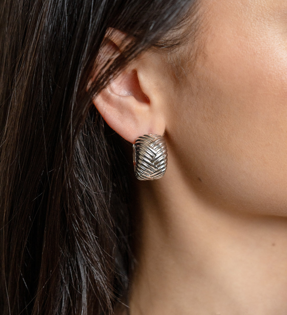Sterling Silver Braided Design Huggy Hoop Earrings - Skeie's Jewelers