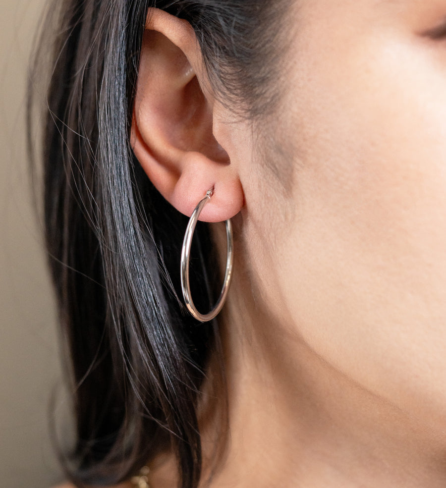 Sterling Silver Round Tube Hoop Earrings