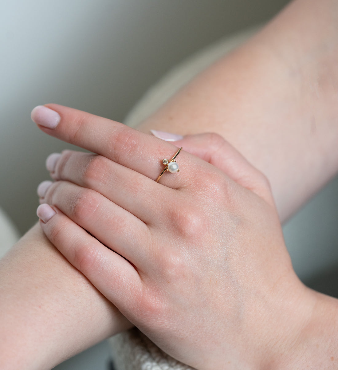 Yellow Gold Freshwater Pearl & Diamond Stacked Ring by Zoe Chicco