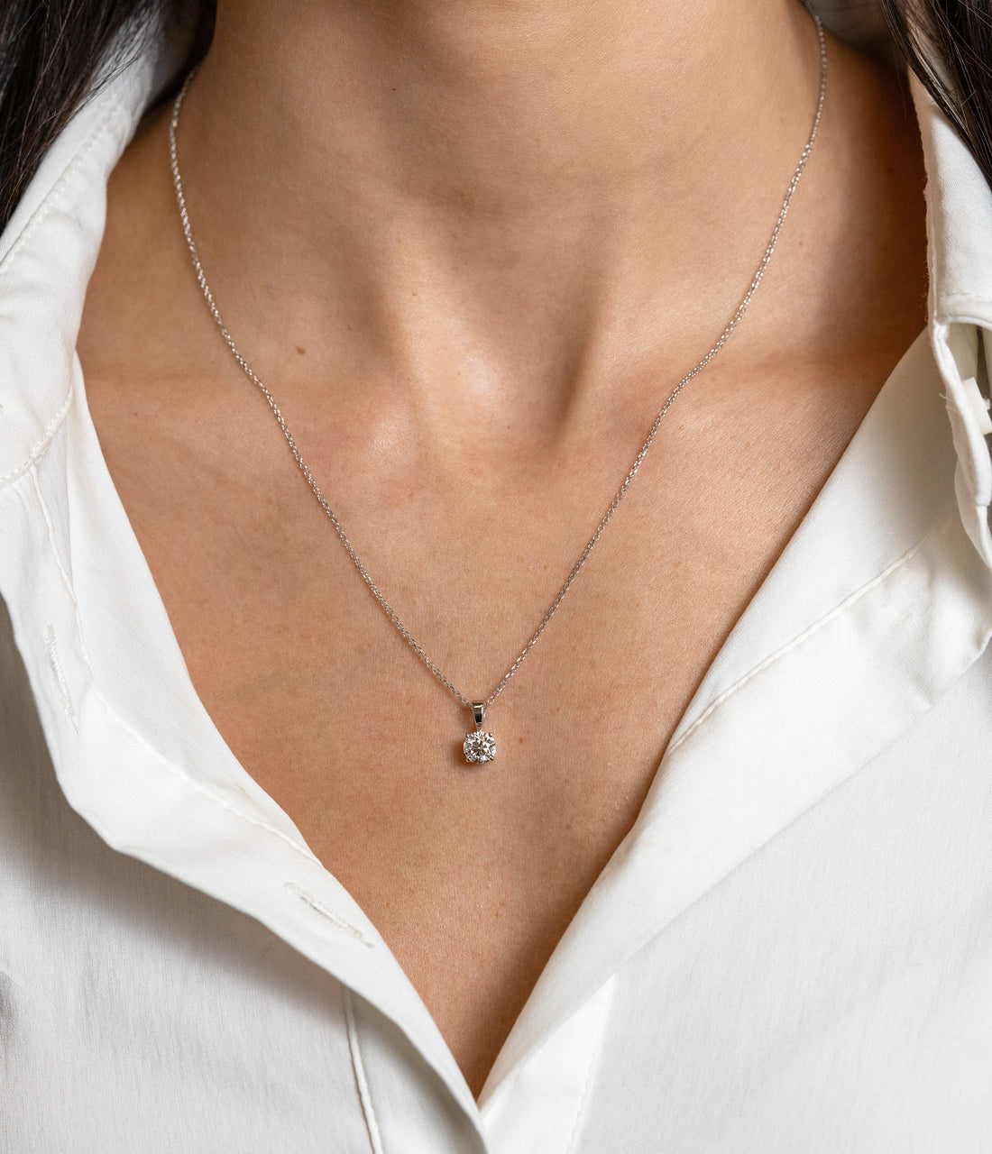 Solitaire Diamond Necklace Pendant in White Gold