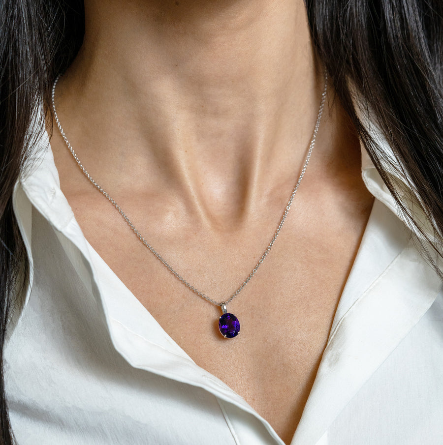 Oval-Cut Amethyst Pendant Necklace