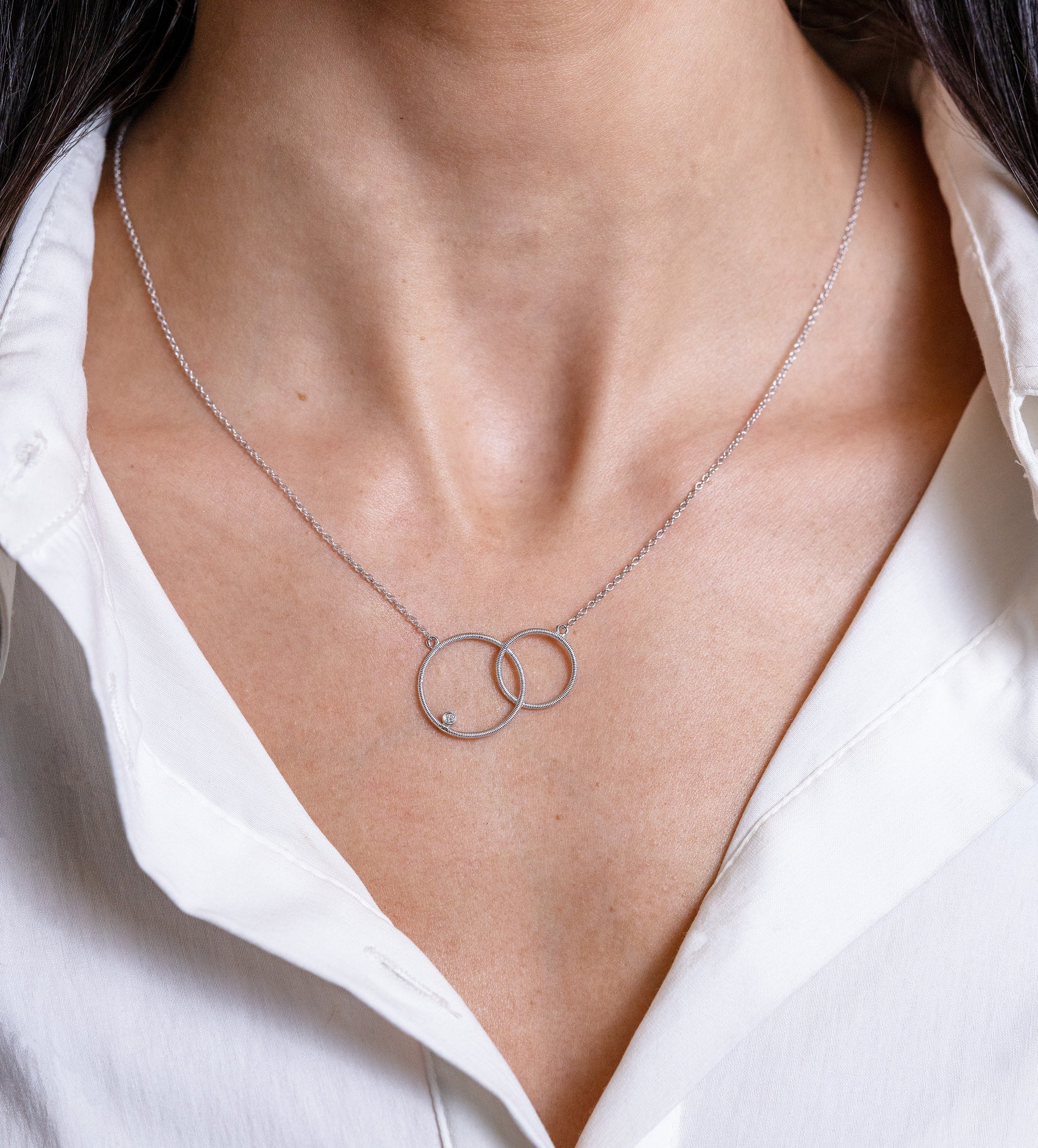 Gabriel & Co. Sterling Silver Double Circle Diamond Pendant Necklace - Skeie's Jewelers