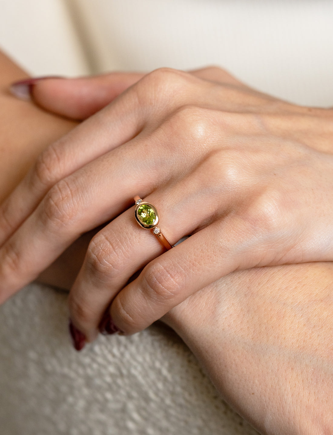 Peridot Oval-Bezel Accent Ring