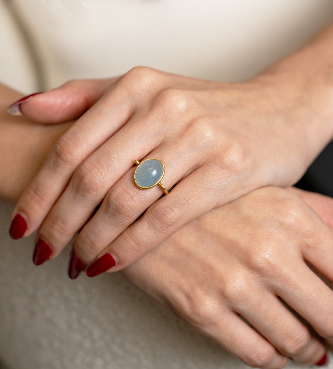 Yellow Gold Aquamarine Dome Ring