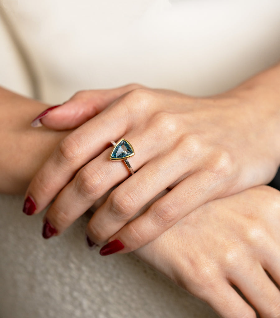 Shield-Cut Blue Topaz Gemstone Ring