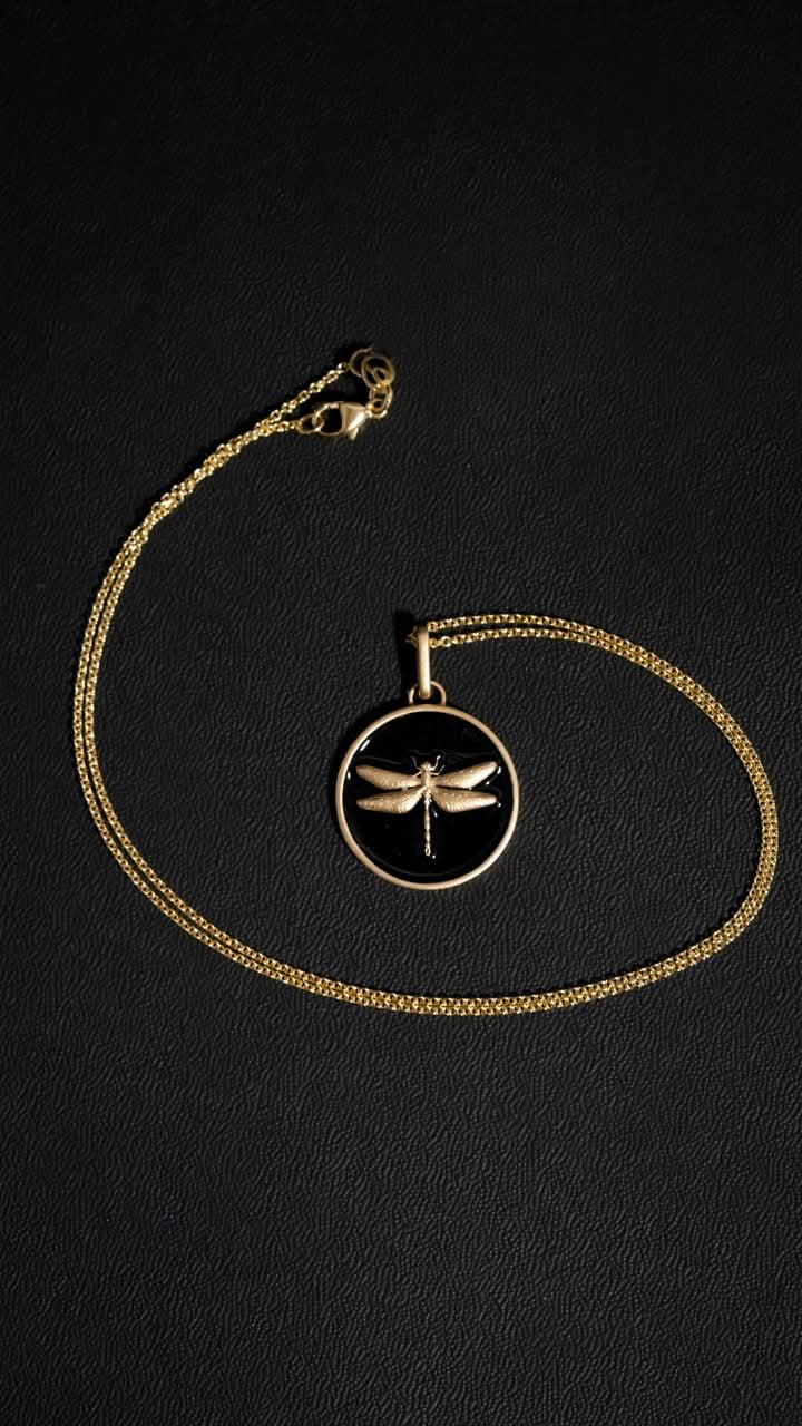 14k gold dragonfly medallion pendant necklace