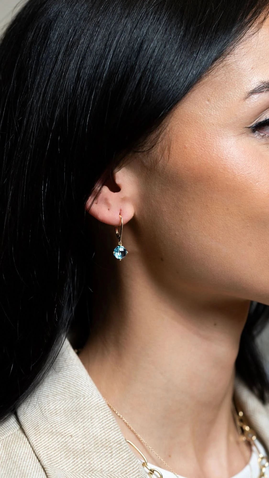 Blue Topaz Octagon Leverback Earrings - Skeie's Jewelers
