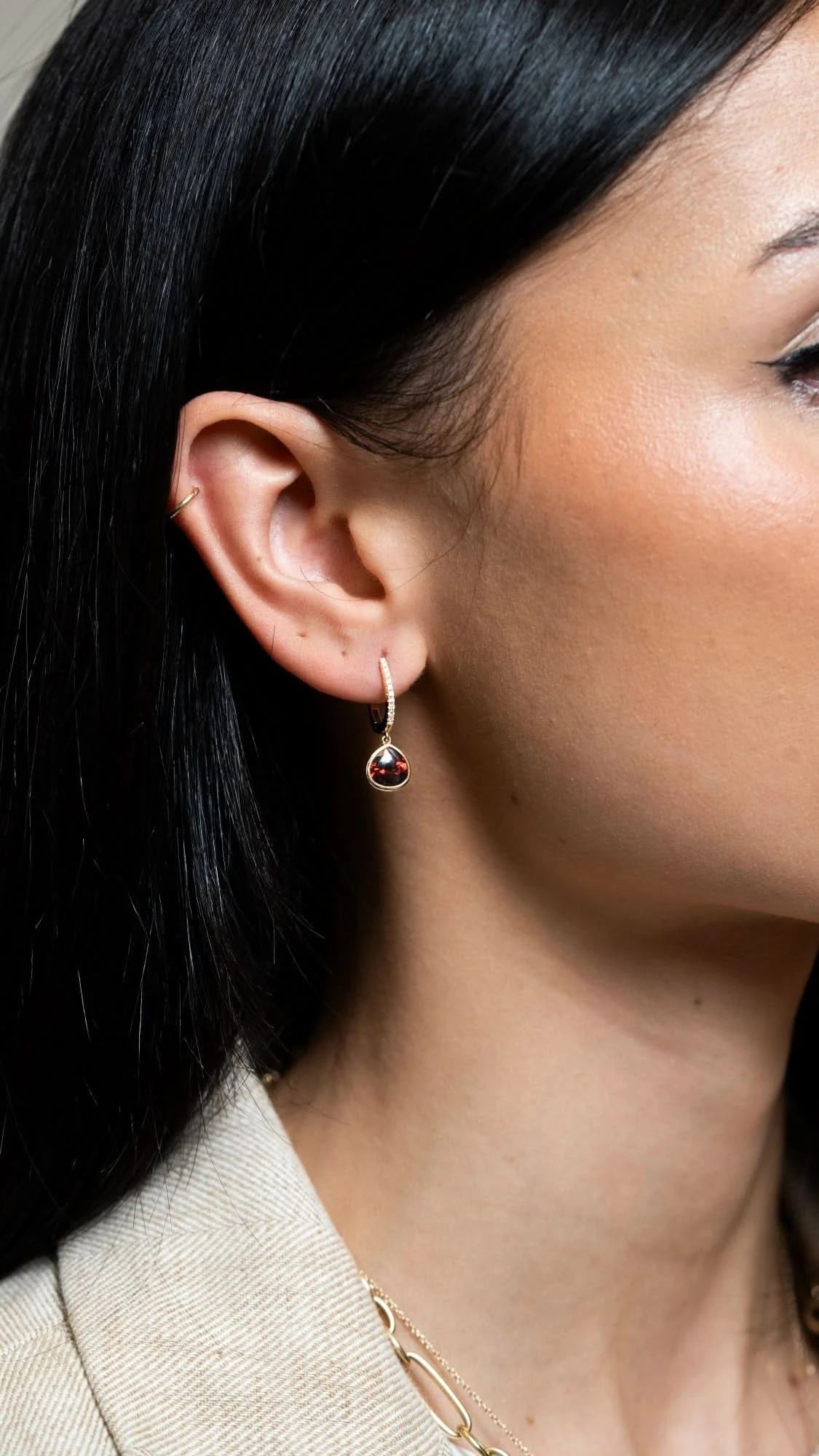 Garnet & Diamond Huggie Earrings - Skeie's Jewelers