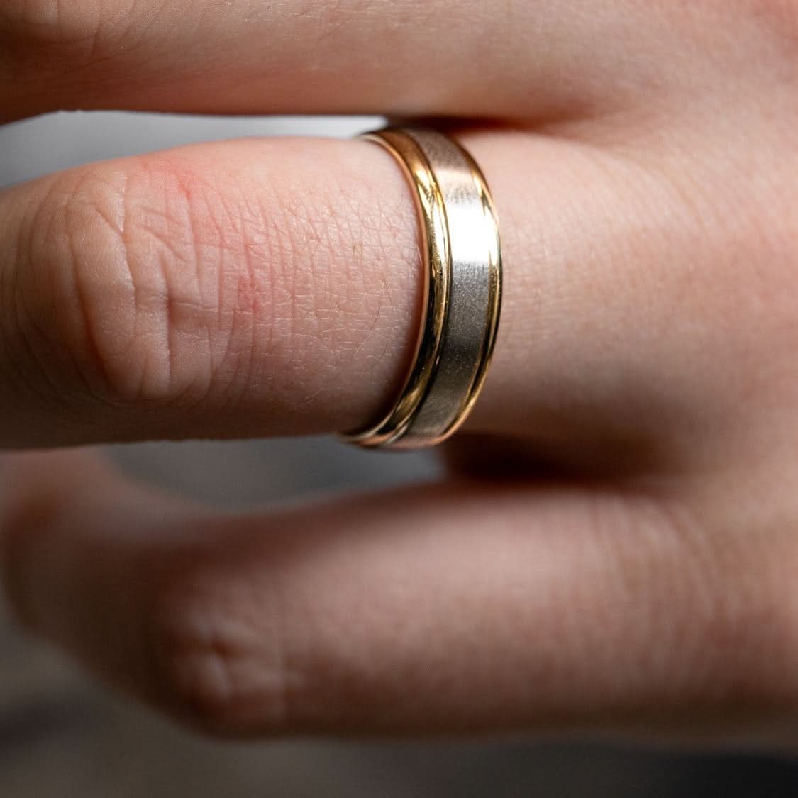 Two-Tone 14k Yellow & Brushed White Gold Wedding Band - Skeie's Jewelers