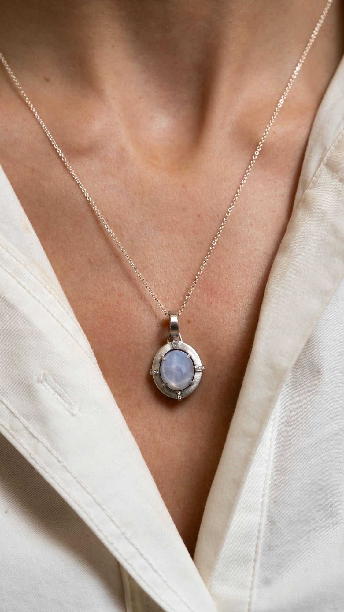 Skeie's Jewelers 14k White Gold Blue Sapphire Pendant - Skeie's Jewelers