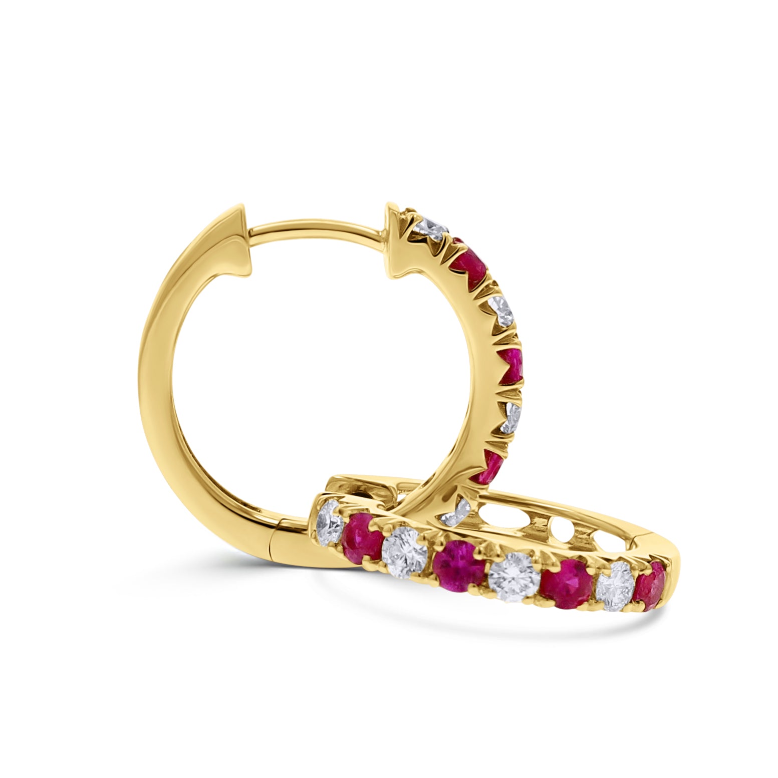 Ruby and Diamond Huggie Hoops - Skeie's Jewelers