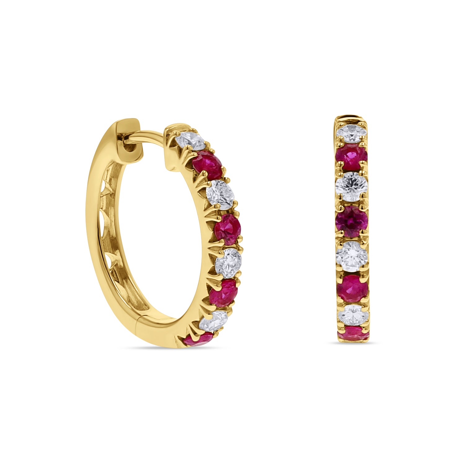 Ruby and Diamond Huggie Hoops - Skeie's Jewelers