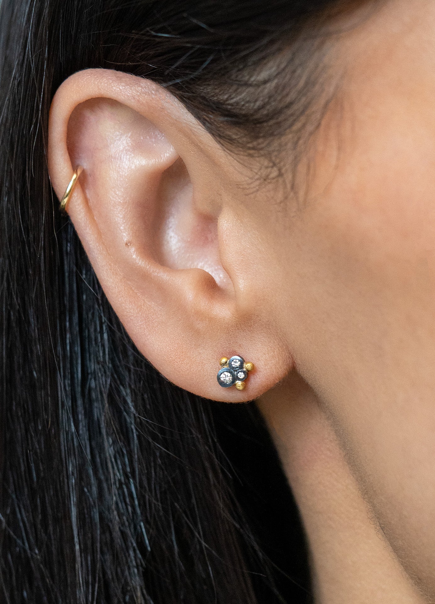 Diamond Cluster Oxidized Silver Stud Earrings by Lika Behar - Skeie's Jewelers