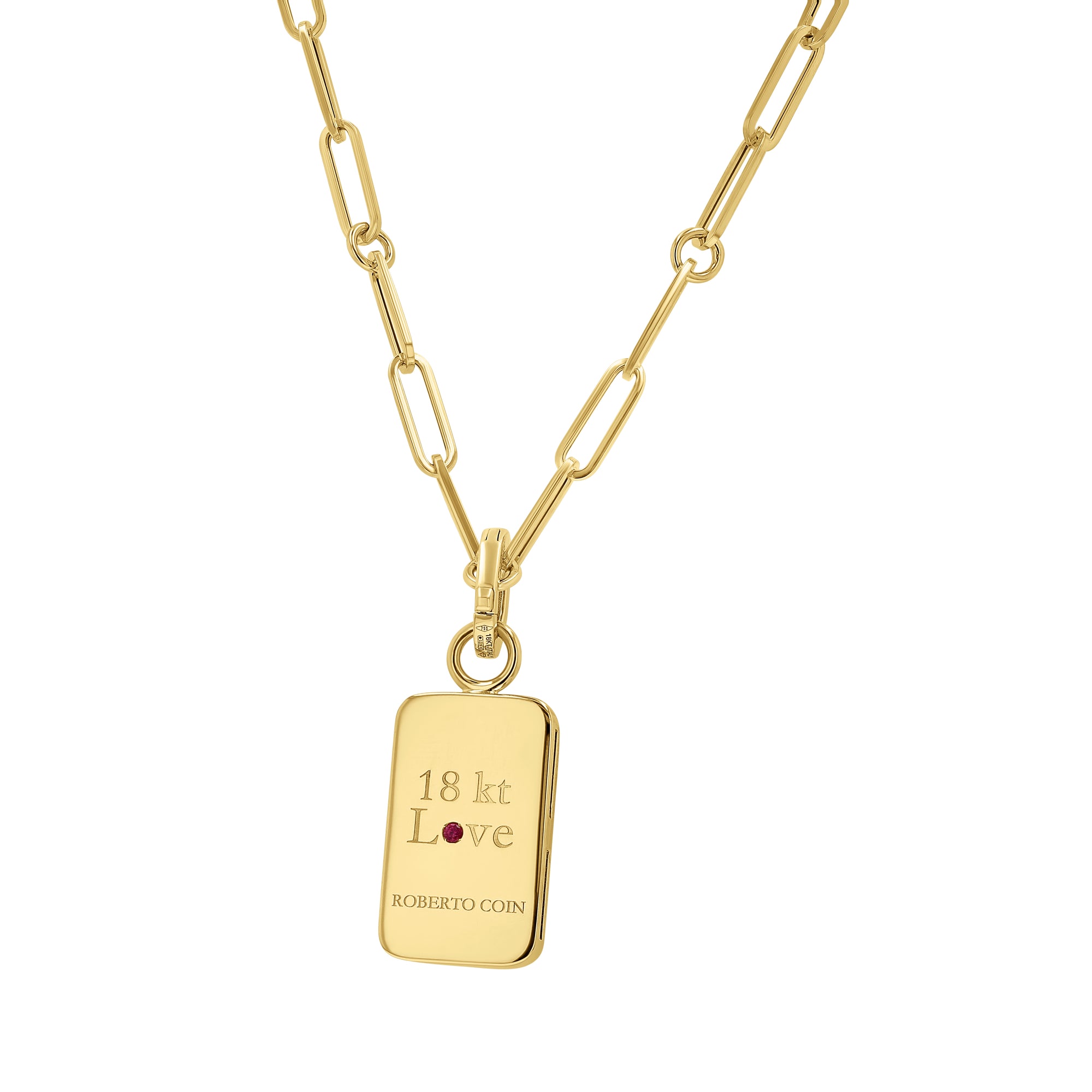 Roberto Coin 'Venetian Princess' Yellow Gold Dog Tag Pendant Necklace - Skeie's Jewelers