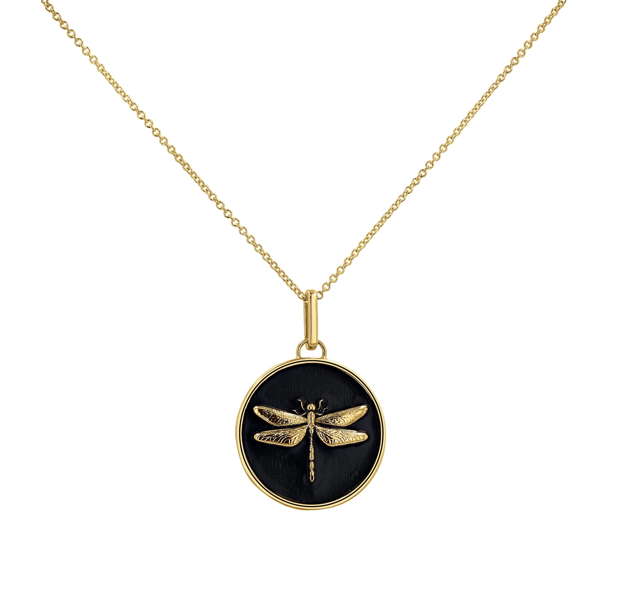 14k gold dragonfly medallion pendant necklace