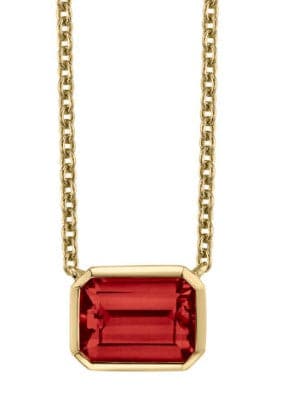 Yellow Gold Emerald Cut Garnet Pendant Necklace - Skeie's Jewelers