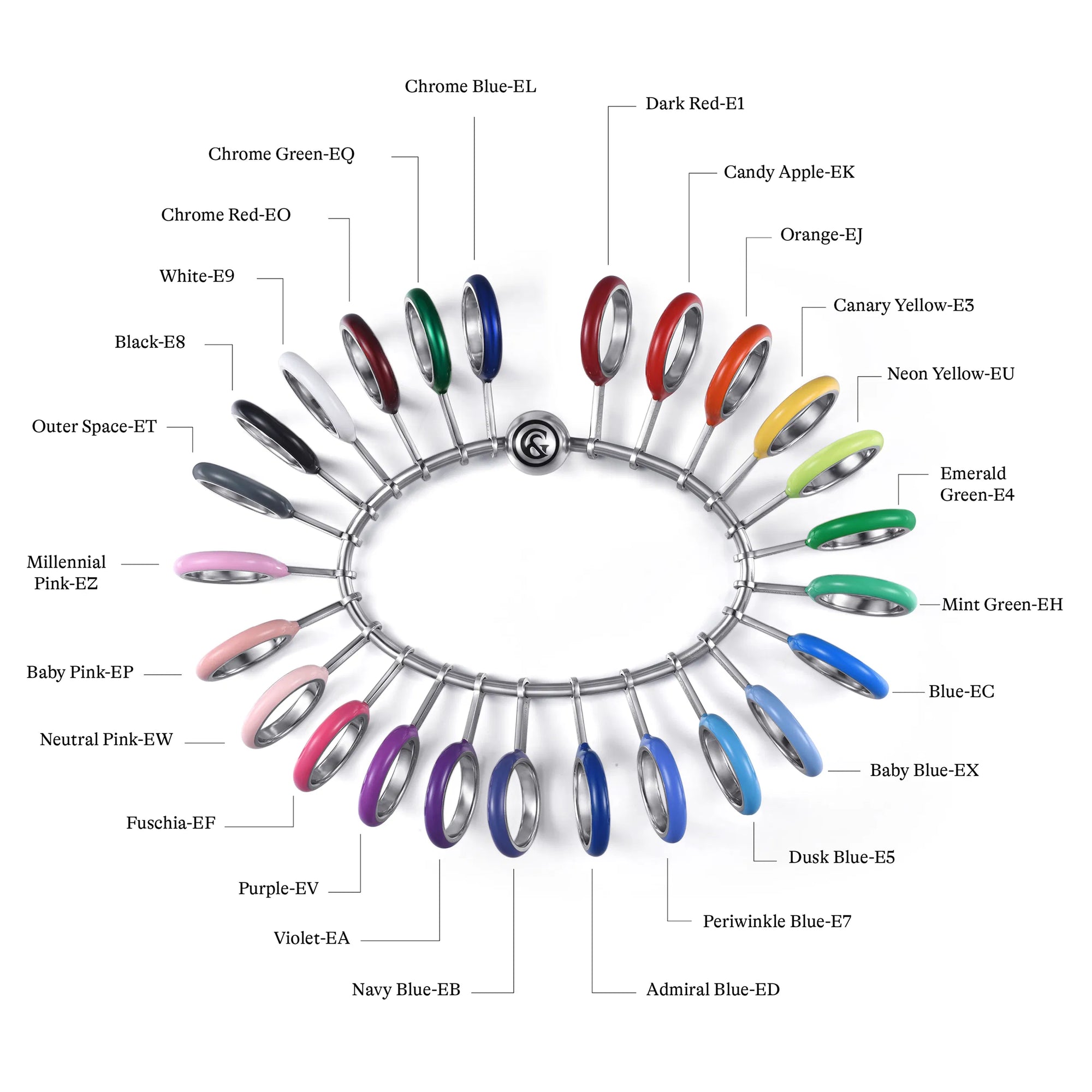Color wheel with labeled colors on a white background