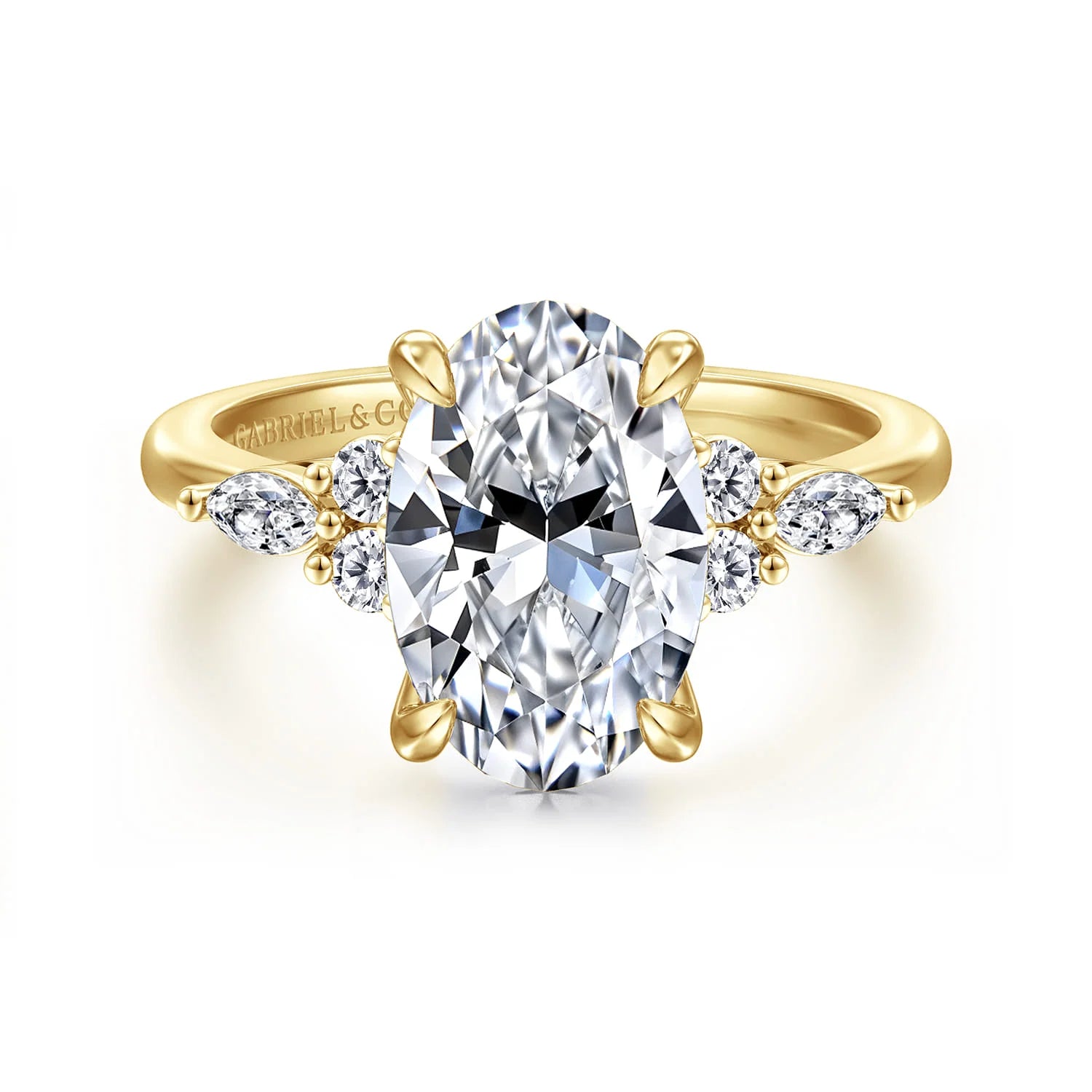 Gabriel & Co. 14K Yellow Gold Oval Diamond Cluster Engagement Ring - Skeie's Jewelers