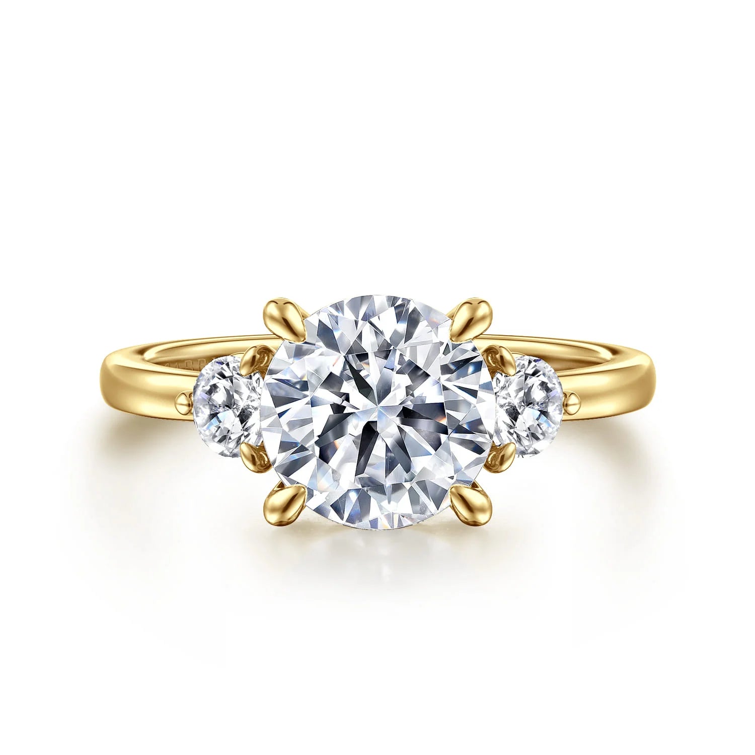 Gabriel & Co. 14K Yellow Gold Round Three Stone Diamond Engagement Ring - Skeie's Jewelers
