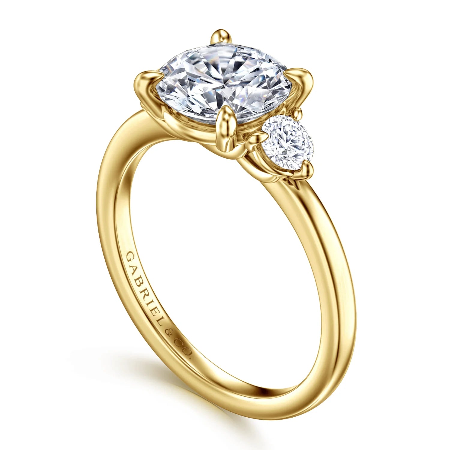 Gabriel & Co. 14K Yellow Gold Round Three Stone Diamond Engagement Ring - Skeie's Jewelers