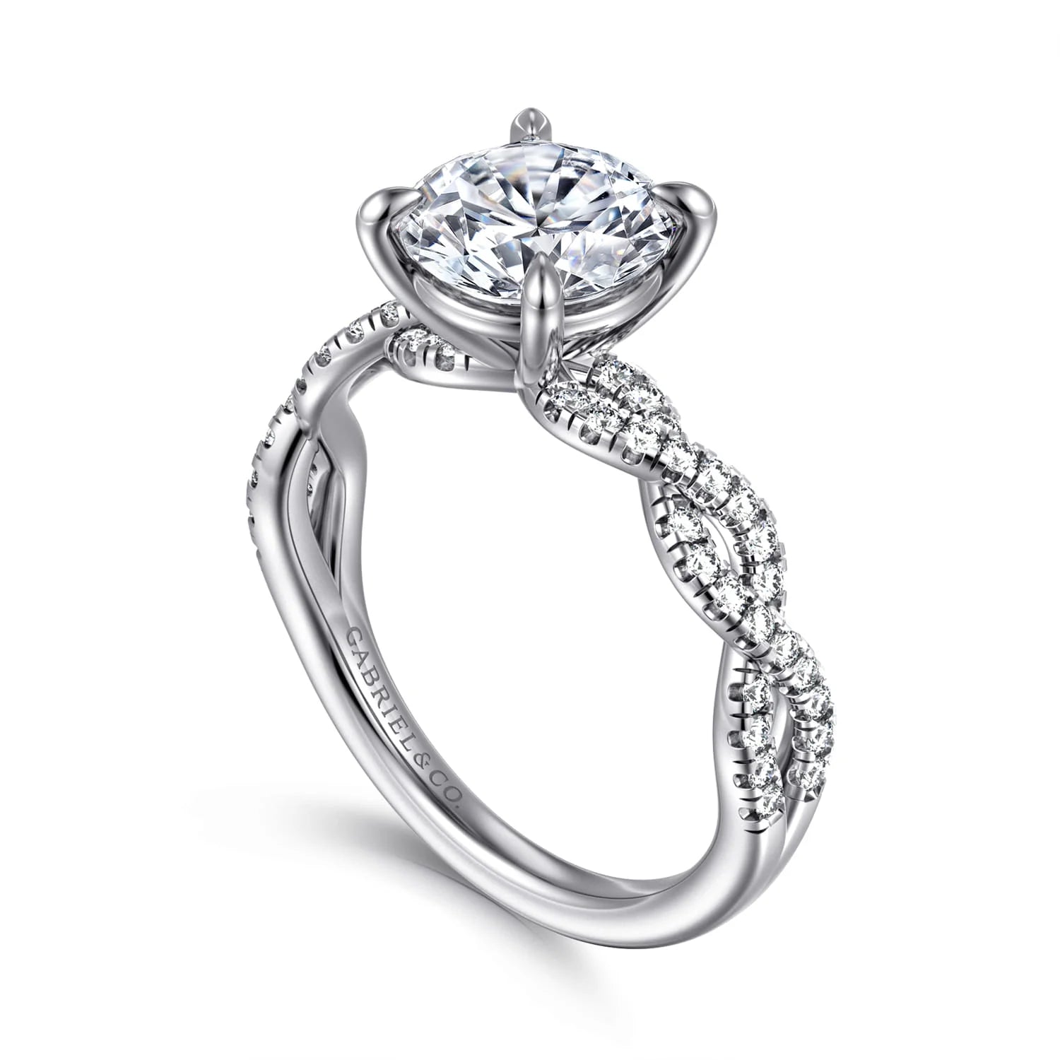 Gabriel & Co. 14K White Gold Twisted Round Diamond Engagement Ring - Skeie's Jewelers