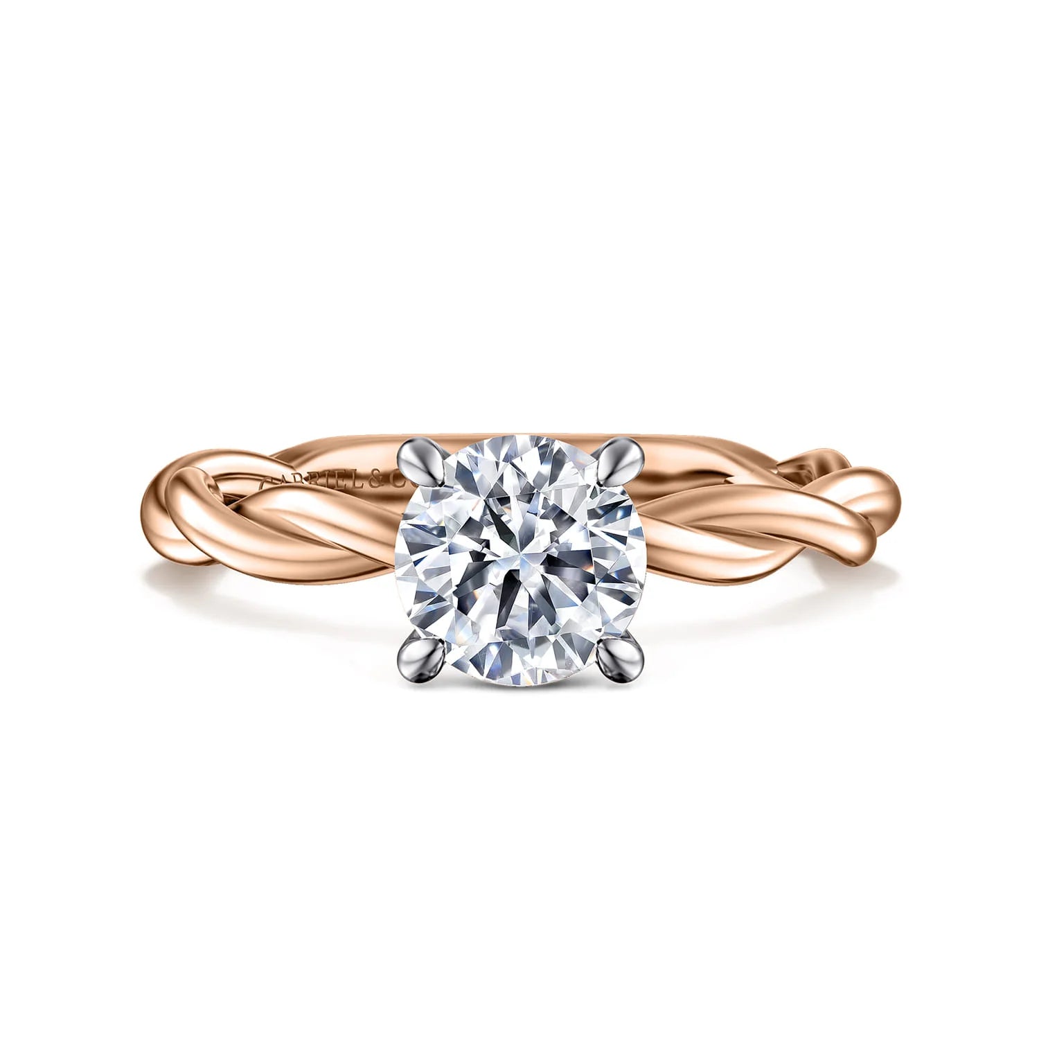 Gabriel & Co. 14K Gold Twisted Round Diamond Engagement Ring - Skeie's Jewelers