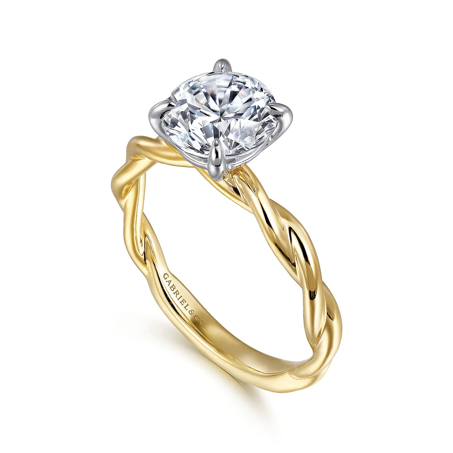 Gabriel & Co. 14K Gold Twisted Round Diamond Engagement Ring - Skeie's Jewelers