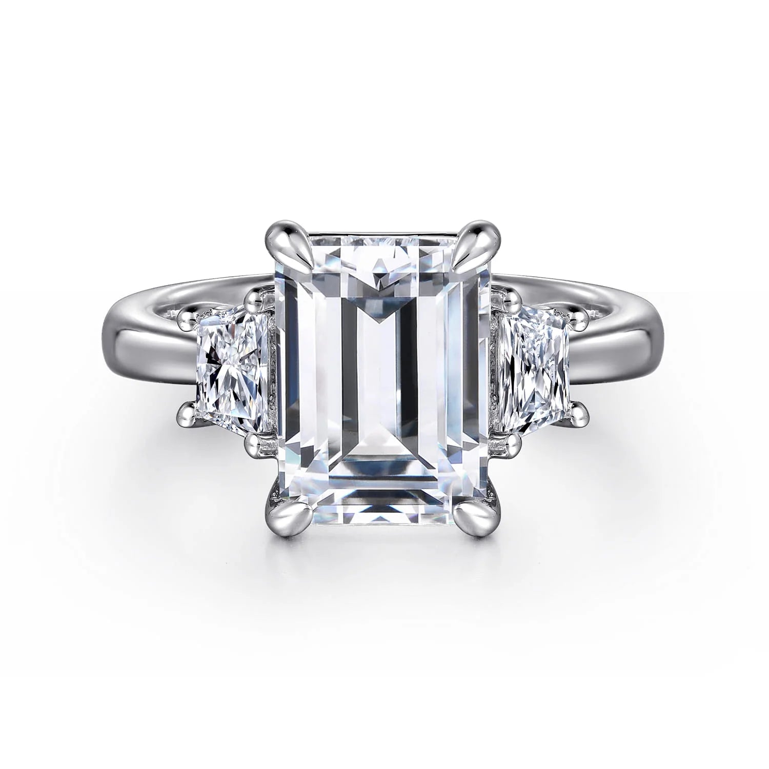 Gabriel & Co. 14K White Gold Trapezoid Cut Three Stone Diamond Engagement Ring - Skeie's Jewelers