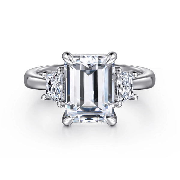 Gabriel & Co. 14K White Gold Trapezoid Cut Three Stone Diamond Engagement Ring - Skeie's Jewelers