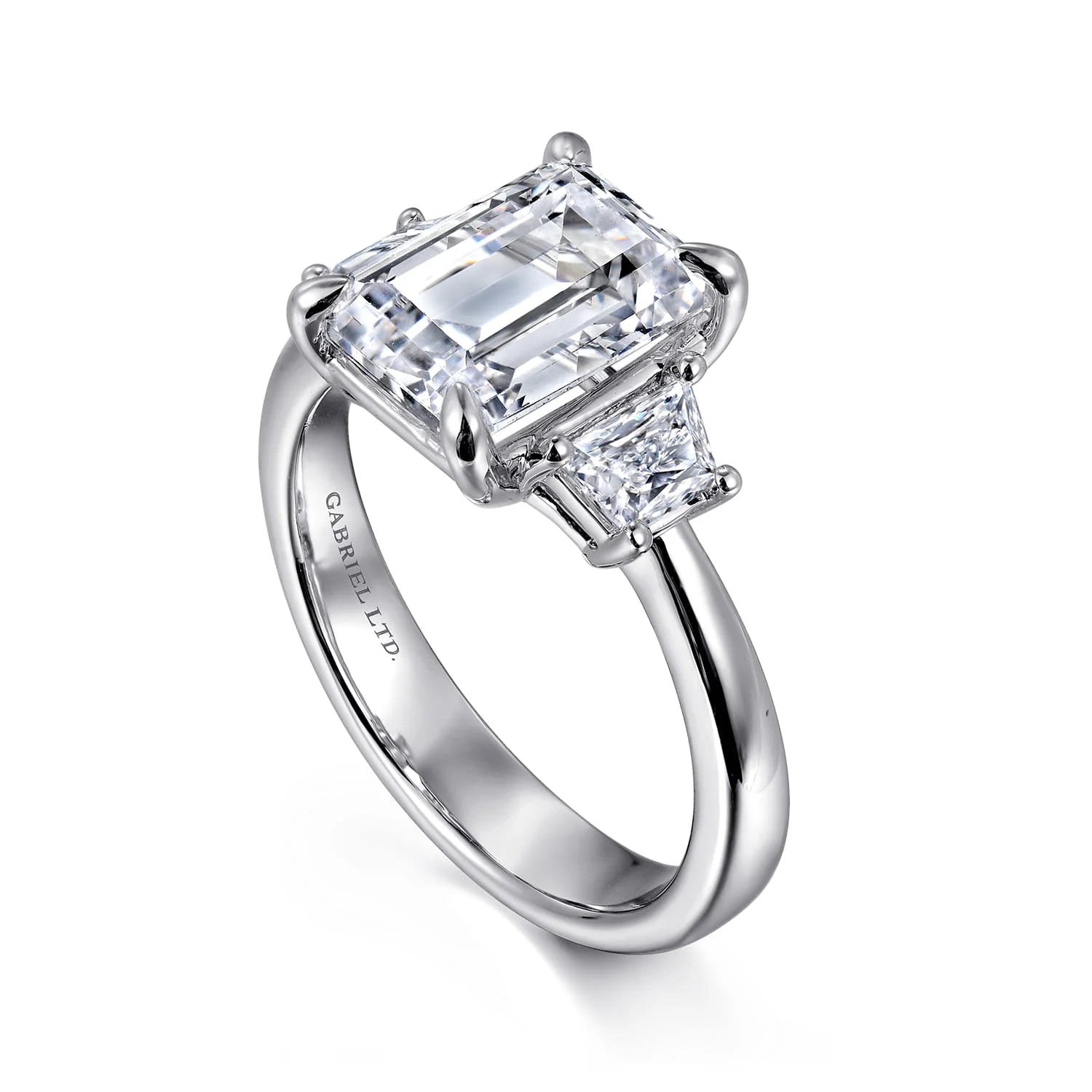 Gabriel & Co. 14K White Gold Trapezoid Cut Three Stone Diamond Engagement Ring - Skeie's Jewelers