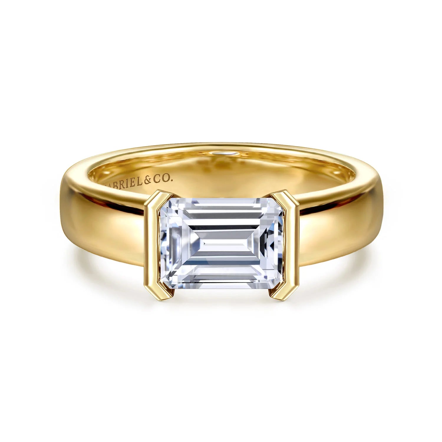 Gabriel & Co. 14K Yellow Gold Half Bezel East West Diamond Engagement Ring - Skeie's Jewelers