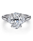 Gabriel & Co. 14K White Gold Oval Three Stone Lotus Diamond Engagement Ring - Skeie's Jewelers
