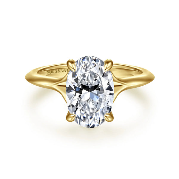 Gabriel & Co. 14K Yellow Gold Split Shank Oval Diamond Engagement Ring - Skeie's Jewelers