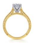 Gabriel & Co. Vintage Inspired 14K White-Yellow Gold Round Solitaire Engagement Ring - Skeie's Jewelers