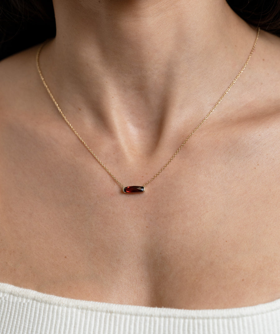 East-West Cushion Garnet Pendant Necklace