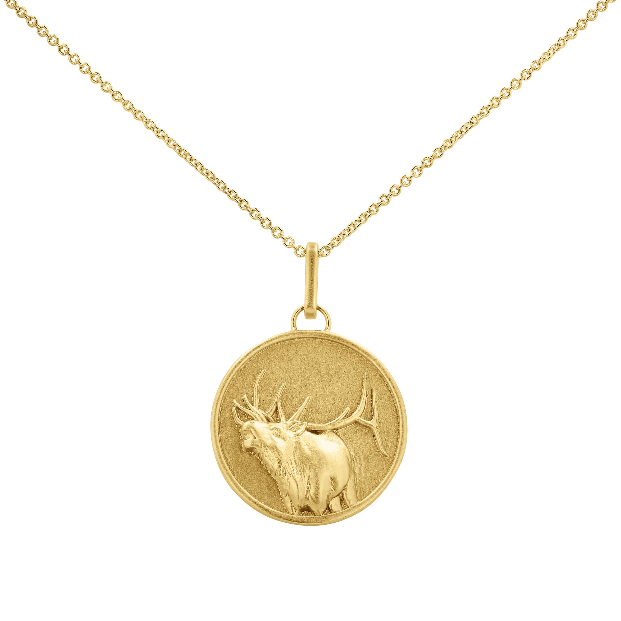 14k gold men's elk medallion pendant