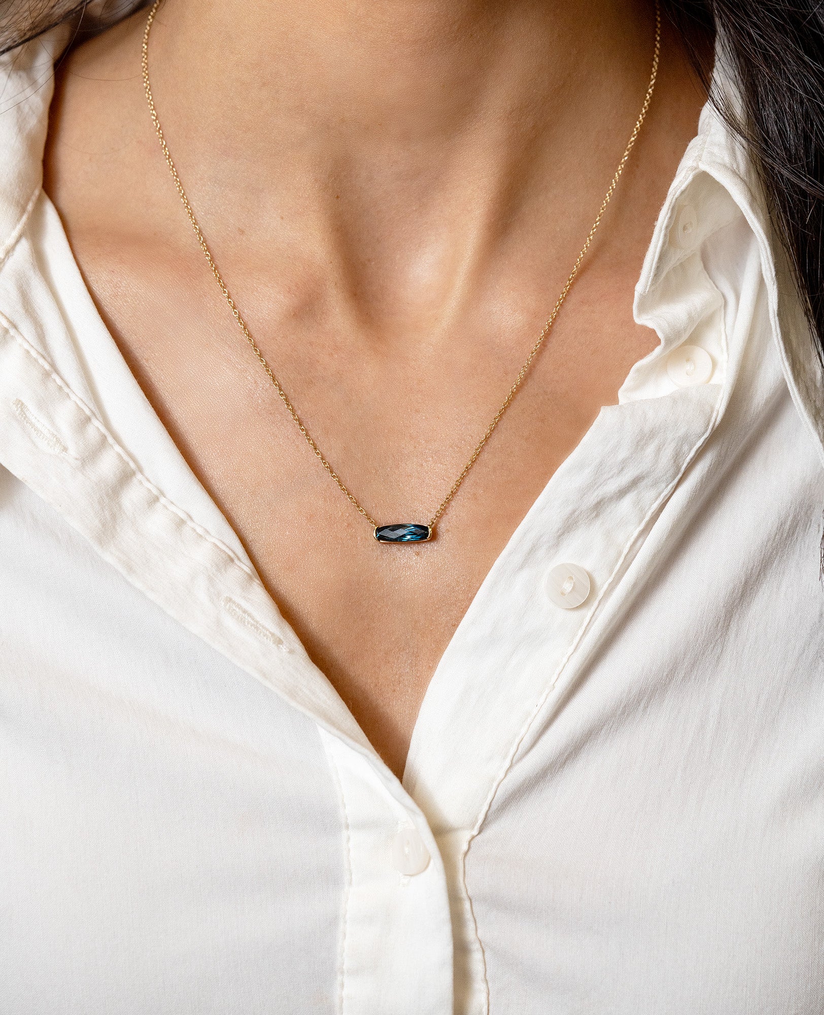 Elongated Cushion London Blue Topaz Pendant Necklace - Skeie's Jewelers