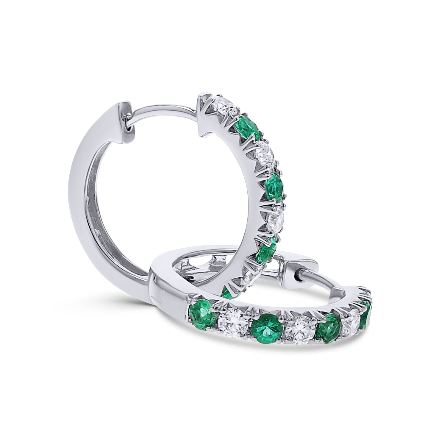 Emerald and Diamond Huggie Hoops - Skeie's Jewelers