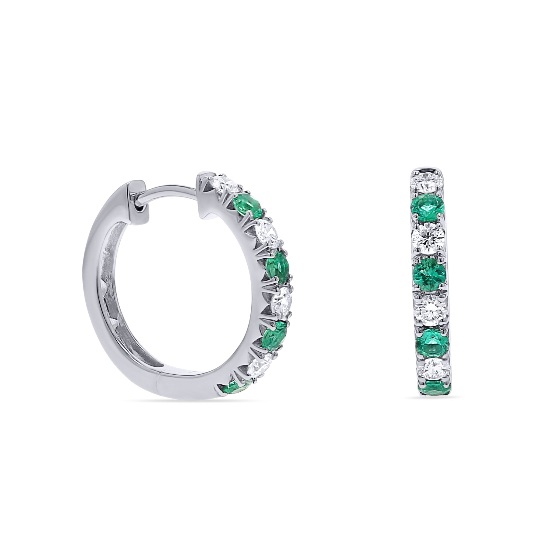 Emerald and Diamond Huggie Hoops - Skeie's Jewelers