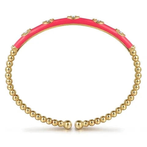 Gabriel & Co. Bujukan Beads and Diamond Split Bangle with Pink Enamel