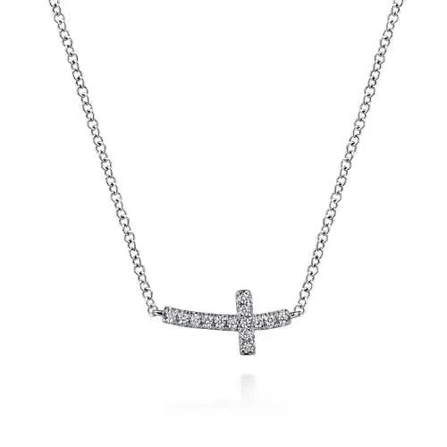 Gabriel & Co. Curved Diamond Cross Necklace - Skeie's Jewelers