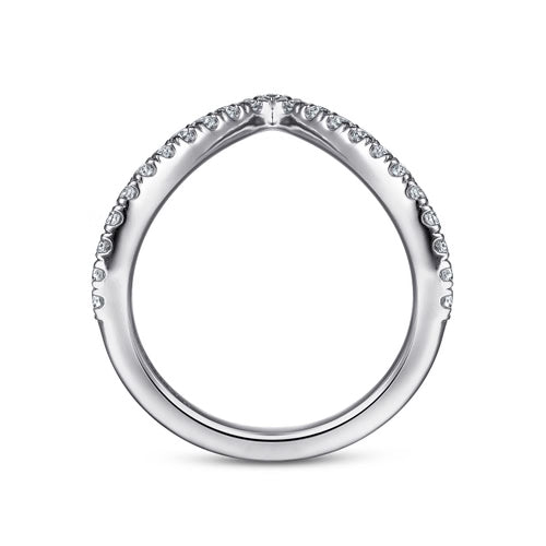 white gold  ring with small diamonds on a white background- shank view