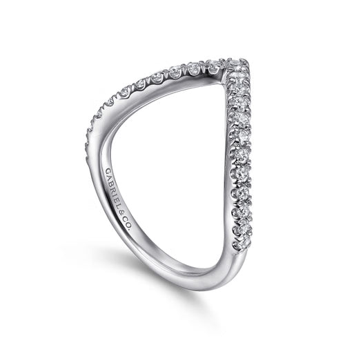 Diamond ring with 'Gabriel & Co.' branding angled  on a white background